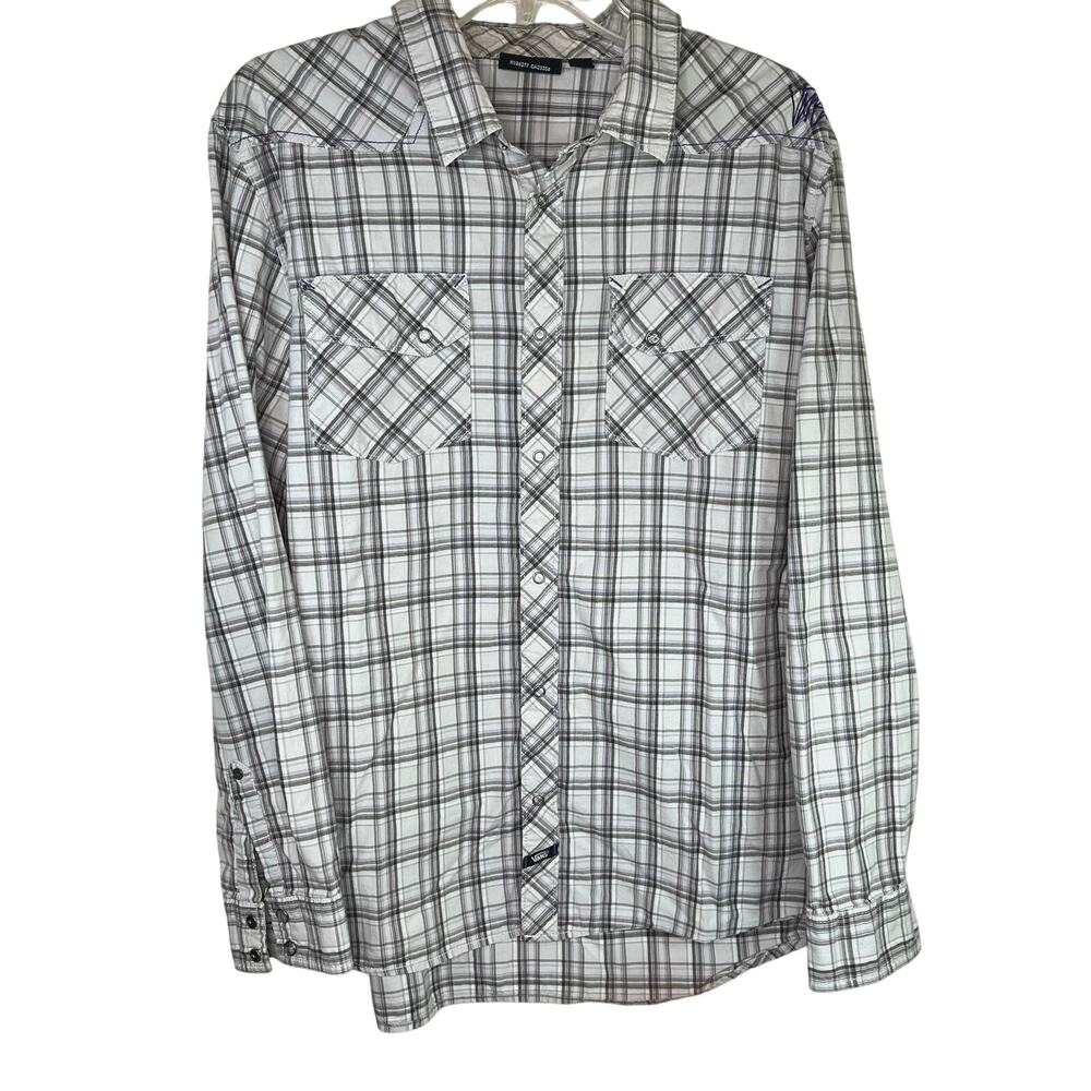 Vans men's long sleeve snap plaid shirt, gray, size XL, EUC